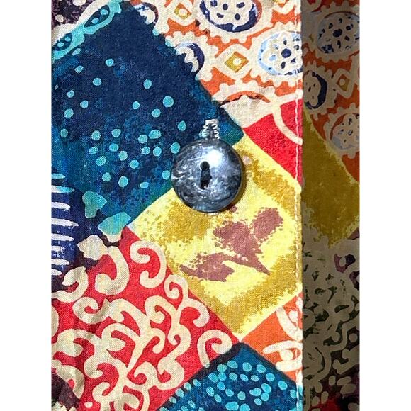 Robert Stock 100% Silk Button Up Small Colorful Geometric Floral Patchwork 90s - Picture 5 of 12